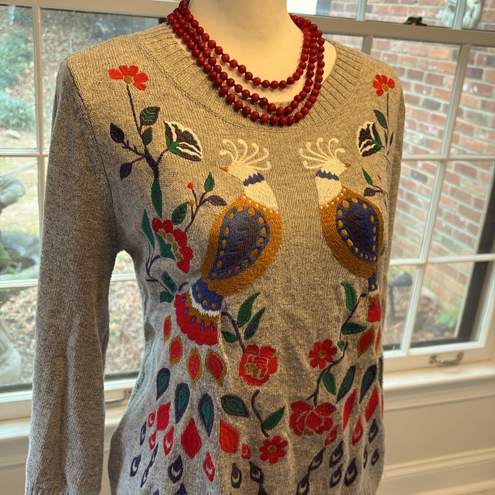 LOFT embroidered holiday sweater Small